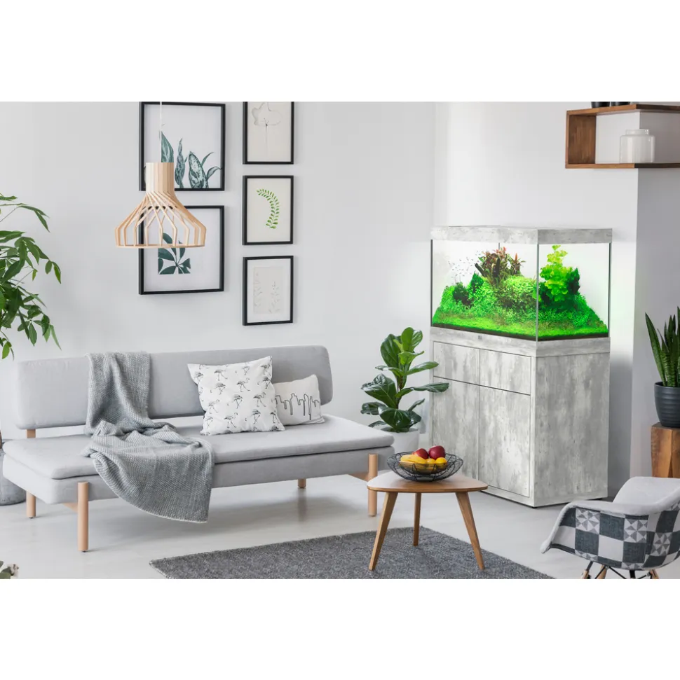 AQUATLANTIS - Meuble d'aquarium avec 2 portes Sublime 100 Béton L.100xP.50xH.83cm