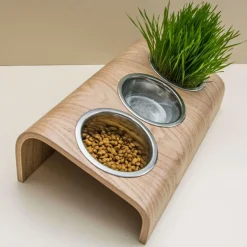 Buvo - set ergonomique 3 gamelles en acier, socle bois chêne, 43x24x14cm