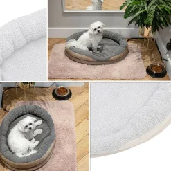 CAMRY - Panier pour chiens et chats électrique chauffant - camry cr7431, rond 76 x 58 cm, laine synthétique douce, 18 w, blanc/marron