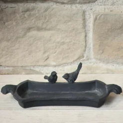 CHEMIN DE CAMPAGNE - Mangeoire à oiseaux abreuvoir jardin fonte grise 30cm