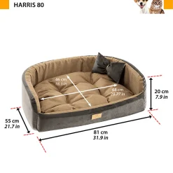 Couchage rembourré lit pour chiens harris 80, lavable, avec coussin, tweed et velours, marron
