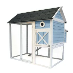 DADU - Poulailler P'tit Chou bois bleu et blanc 3 poules - 150x121,6x140 cm