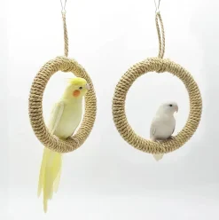 DOWNYPAWS - Balançoire à anneau en paille pour perroquet - support pour cage à oiseaux hamac à poteau