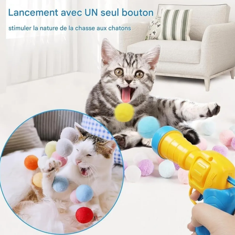 DOWNYPAWS - Balle jouet pour chat-lanceur de balles-jouets interactifs-50 balles