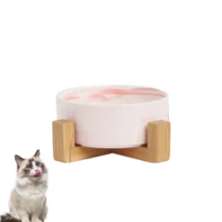 DOWNYPAWS - Bol surélevé en céramique et bois pour chat