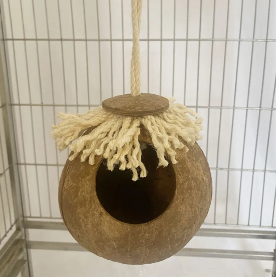 DOWNYPAWS - Boîte d'oiseau en coque de noix de coco pour la reproduction et la décoration type de cordon