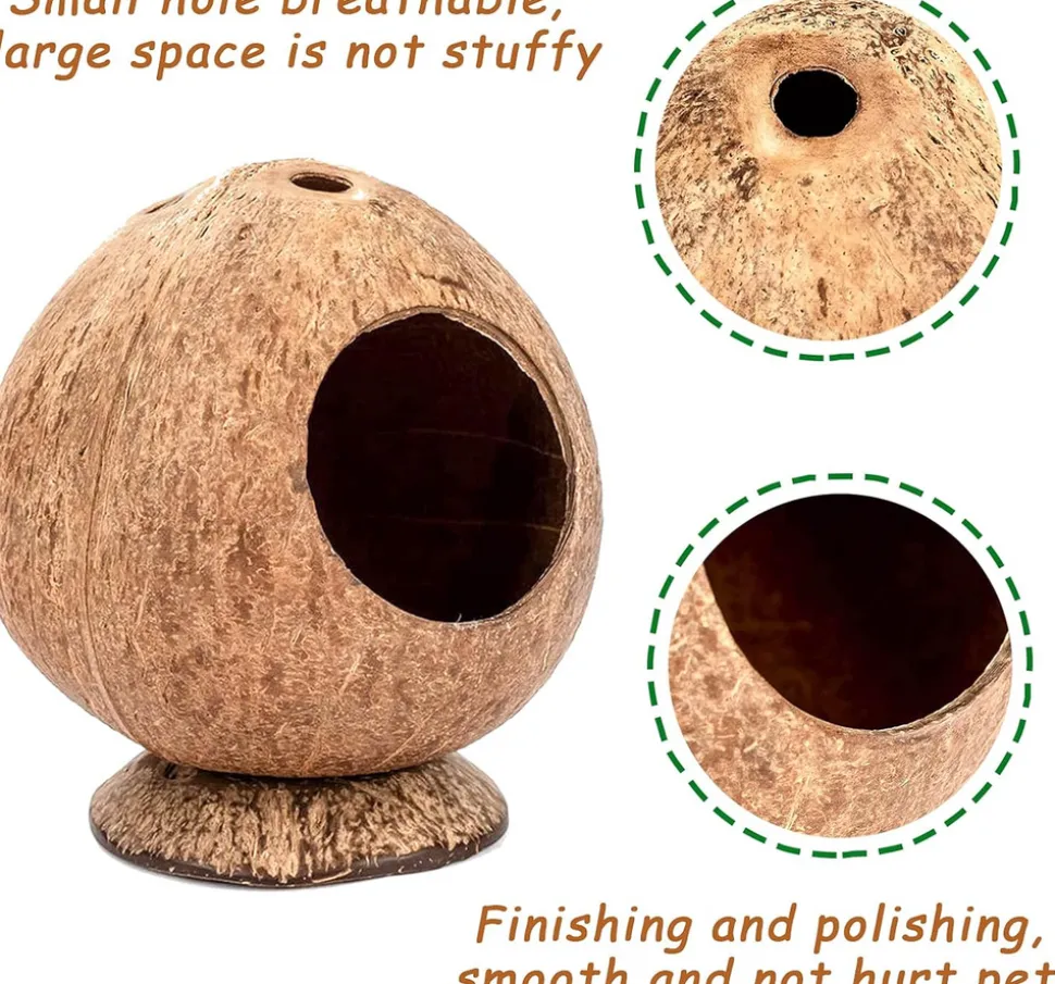 DOWNYPAWS - Boîte d'oiseau en coque de noix de coco pour la reproduction et la décoration type sur pied