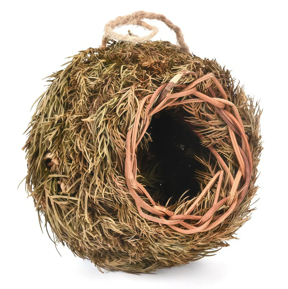 DOWNYPAWS - Cage à oiseaux en paille tissée à la main - maison d'oiseaux écologique créative, décoration de jardin respirante