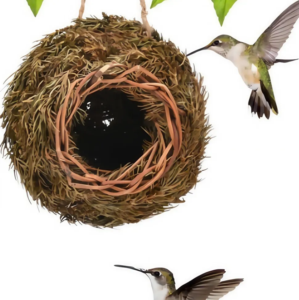 DOWNYPAWS - Cage à oiseaux en paille tissée à la main - maison d'oiseaux écologique créative, décoration de jardin respirante