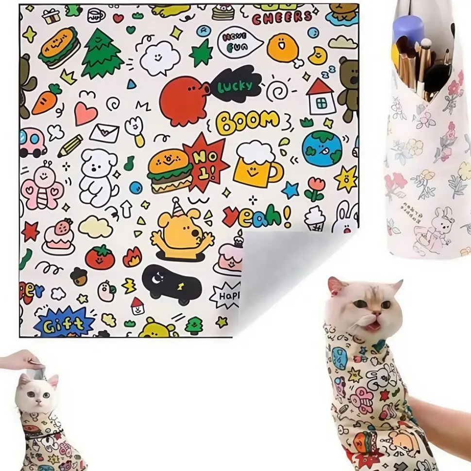DOWNYPAWS - Chiffon de toilettage anti-évasion pour chat, sac auto-adhésif pour coupe et nettoyage faciles des ongles