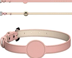DOWNYPAWS - Collier traqueur gps pour chats et chiens - en cuir synthétique rose m