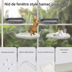 DOWNYPAWS - Hamac chat fenêtre 52*30cm peluche-peut supporter des animaux pesant 20 kg-gris