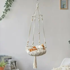 DOWNYPAWS - Lit Suspendu Pour Chat, Panier Hamac En Corde Tissée