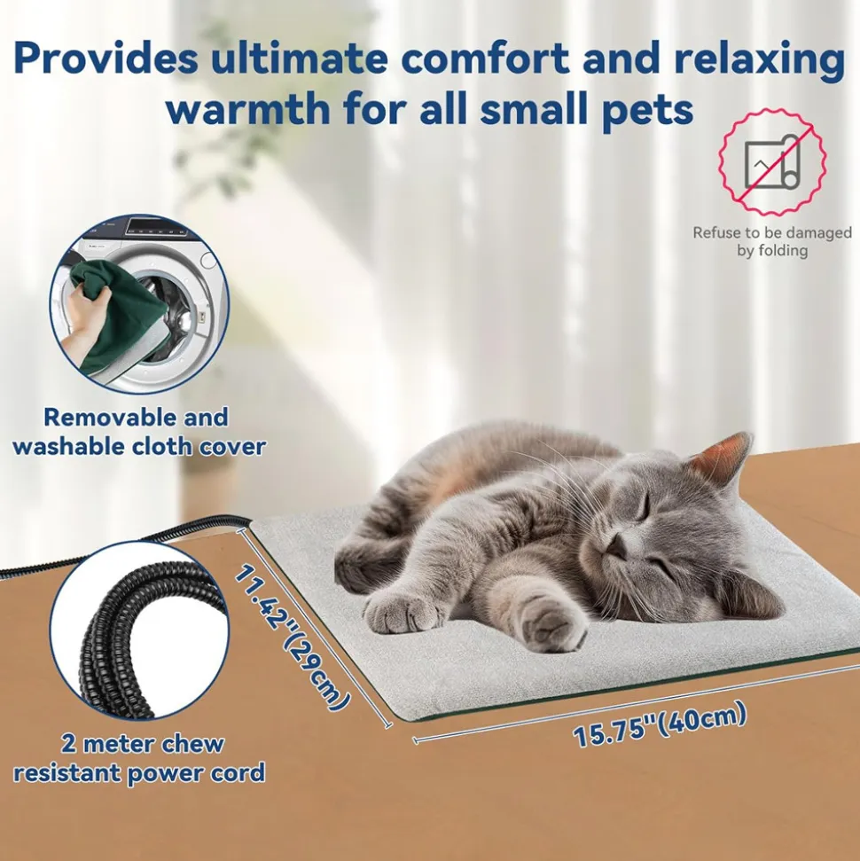 DOWNYPAWS - Tapis chauffant pour chat et chien - 40 x 29 cm - avec contrôle de température et minuterie - adapté à l'extérieur