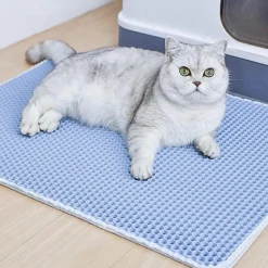 DOWNYPAWS - Tapis de litière anti-déversement pour chat bleu clair 40*50cm