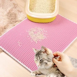 DOWNYPAWS - Tapis de litière anti-déversement pour chat rose 45*60cm