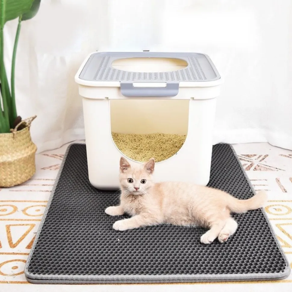 DOWNYPAWS - Tapis de litière pour chat gris foncé 45*60cm