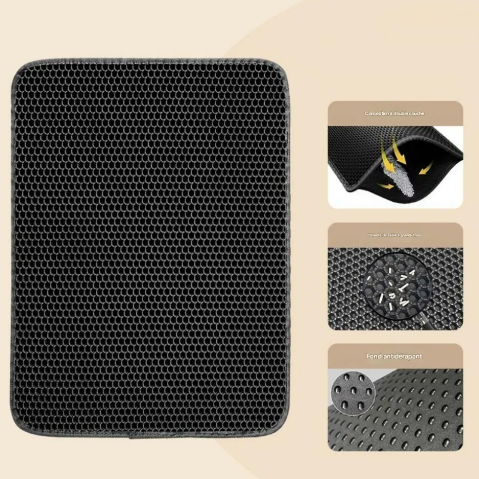 DOWNYPAWS - Tapis de litière pour chat noir 45*60cm