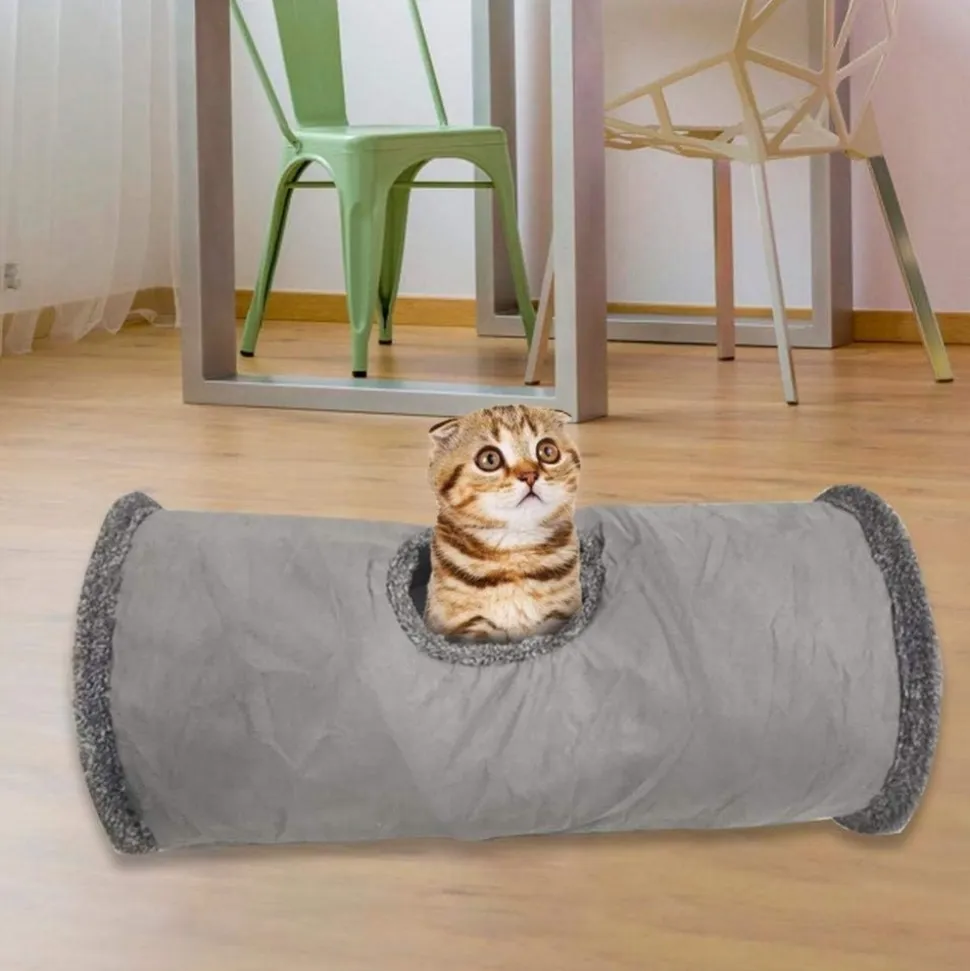 DOWNYPAWS - Tunnel pliable pour chat gris-65*29cm