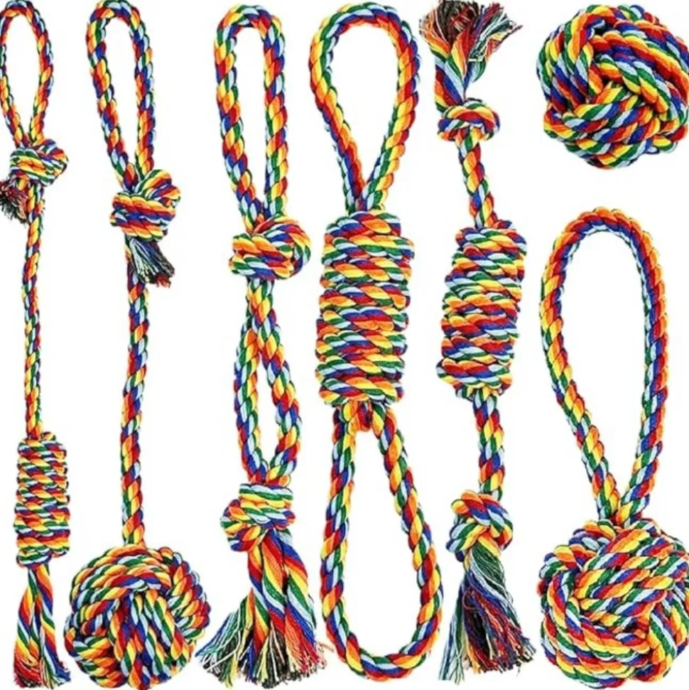 DTOPBUYAGE - Lot 7 jouets en corde pour chiens petite moyenne taille