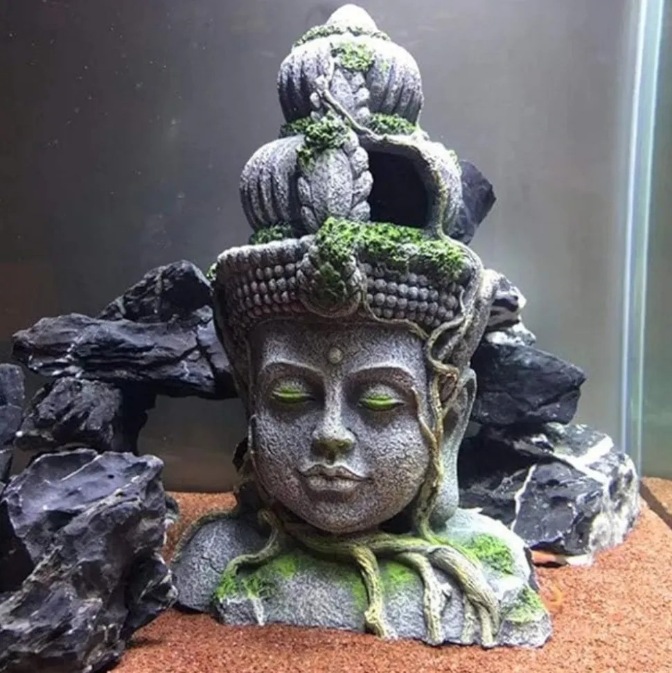 DTOPBUYAGE - Statue tête bouddha déco aquarium