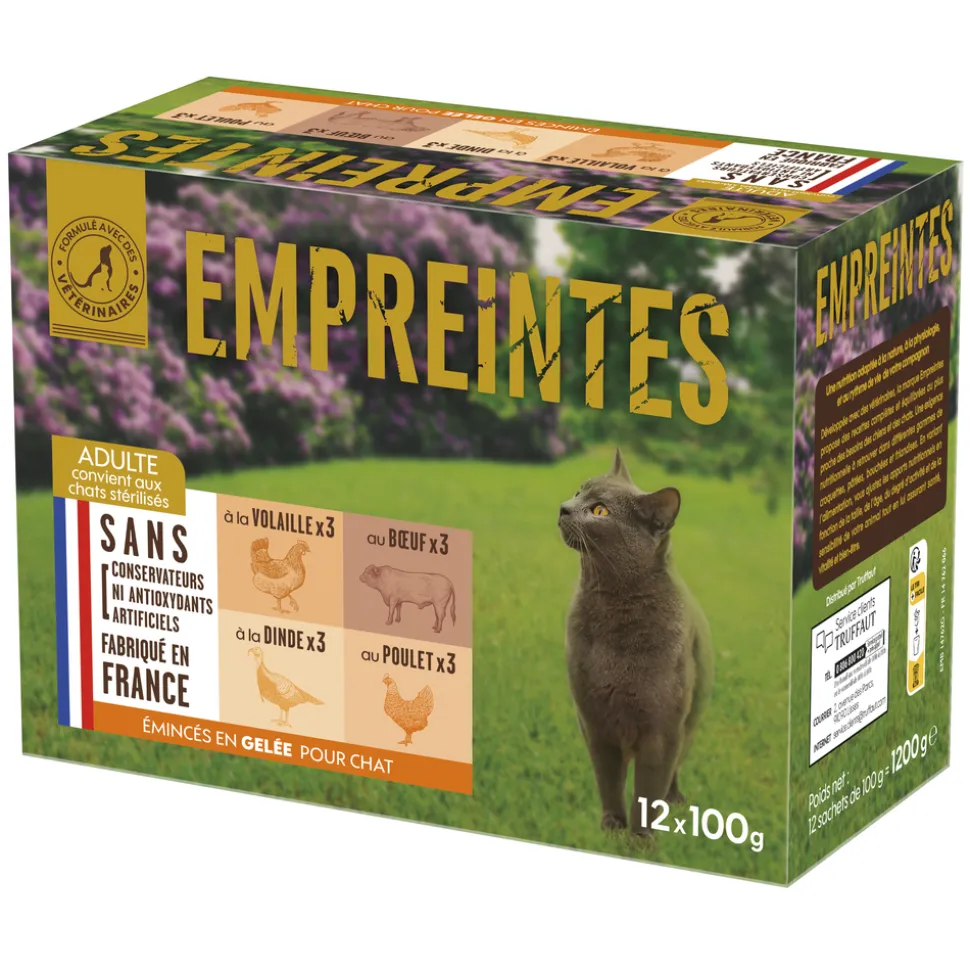 EMPREINTES - Emincés en gelée (volaille, bœuf, dinde, poulet) pour chat 12x100g