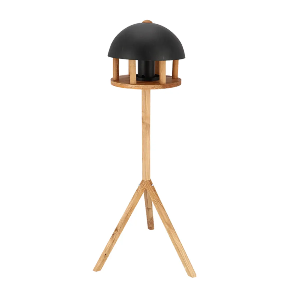 ESSCHERT DESIGN - Mangeoire pour oiseaux, en chêne avec silo & toit noir