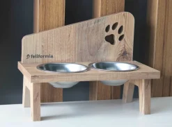FELIFORMIA - Feliformia® Gamelle Chat 600ml Support en bois avec 2 Bols Gamelle Chat surélevée acier inoxydable Bol pour Chat et Petit Chien