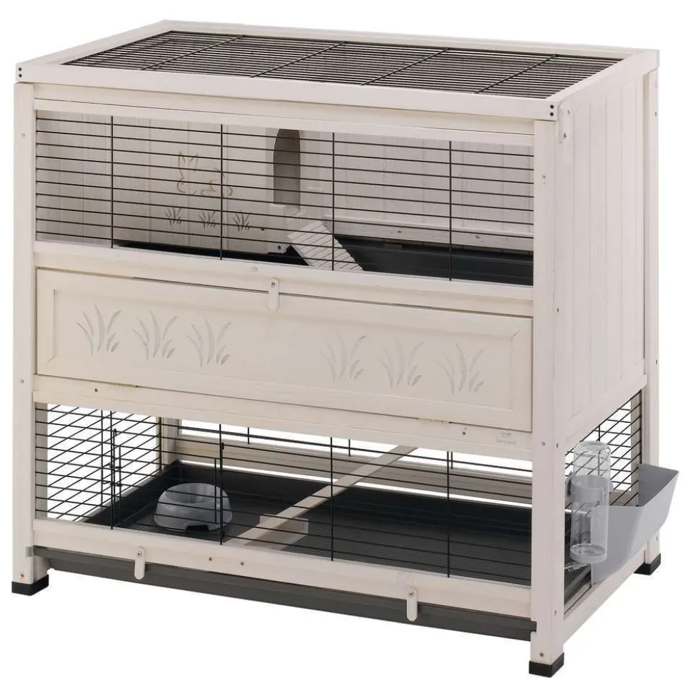 FERPLAST - Clapier d'intérieur Cottage en bois blanc : L.108xl.59xH.102,5cm