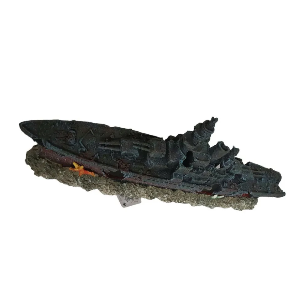 FLAMINGO - Bateau épave 48.5 x 10 x h 19cm, décoration aquarium