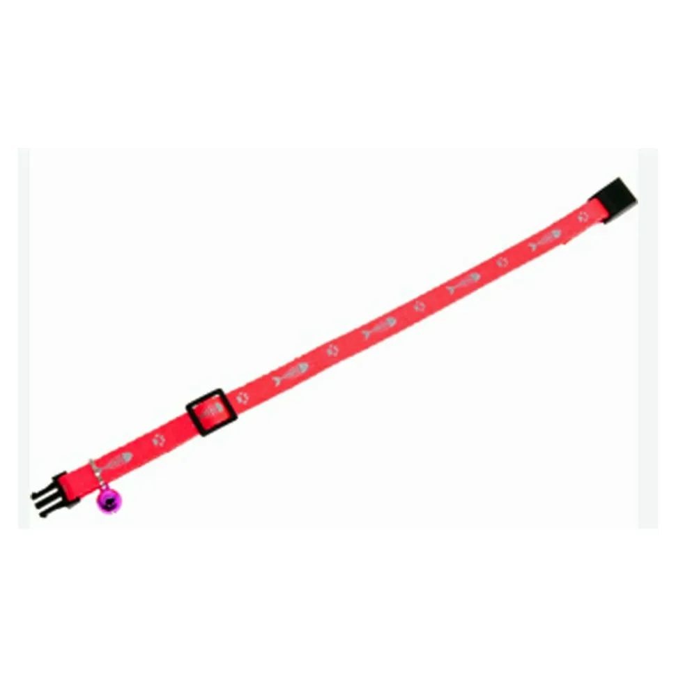FLAMINGO - Collier réglable de 20 à 35 cm rose motif poisson + clochette pour chat