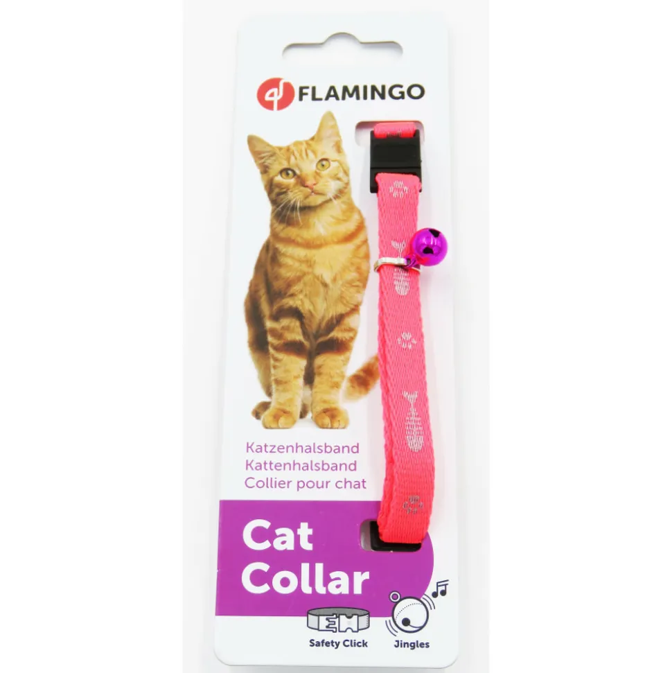 FLAMINGO - Collier réglable de 20 à 35 cm rose motif poisson + clochette pour chat