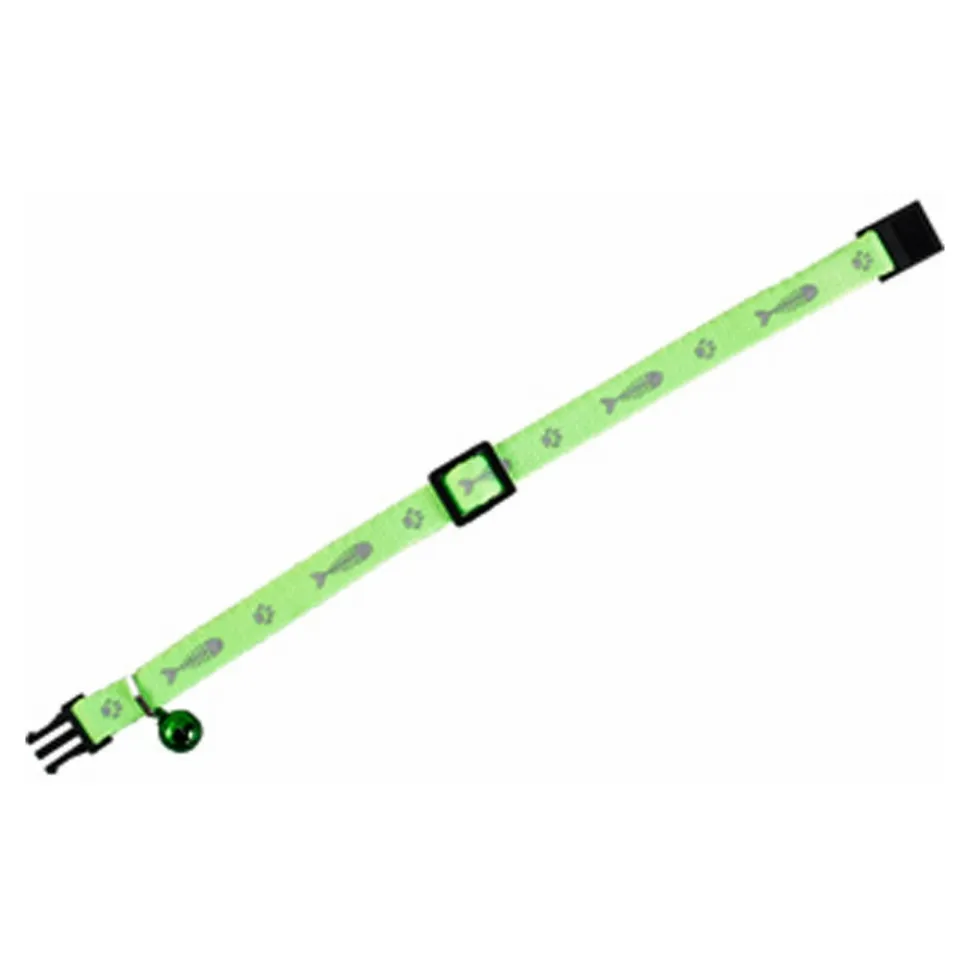 FLAMINGO - Collier réglable de 20 à 35 cm vert motif poisson + clochette pour chat