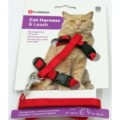 FLAMINGO - Harnais et laisse de 1,10 mètre rouge pour chat
