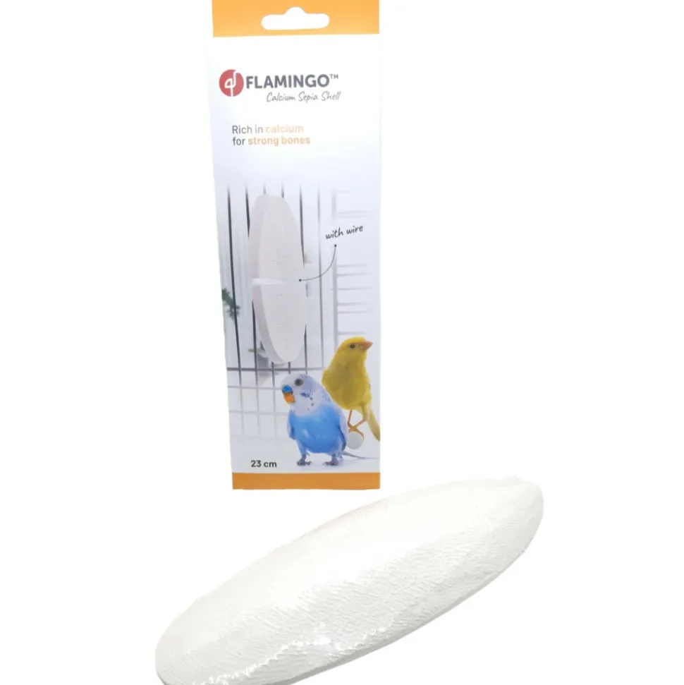 FLAMINGO - Un os de seiche blanc 23 cm avec support pour oiseaux