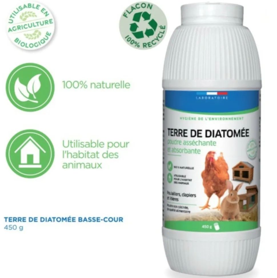 FRANCODEX - Terre de diatomée 450 g, asséchante, absorbante pour poulaillers, clapiers,