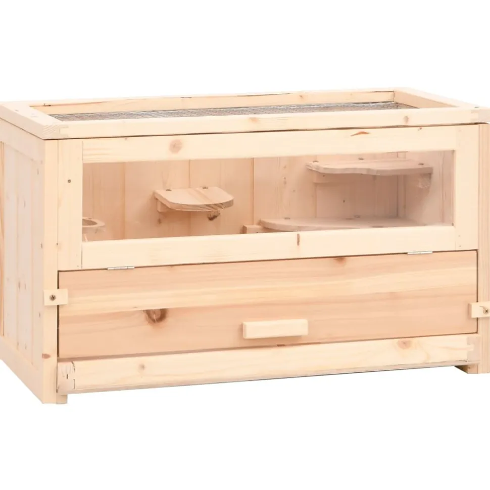 HELLOSHOP26 - Cage à hamster 60 x 30 x 35 cm bois massif de sapin marron