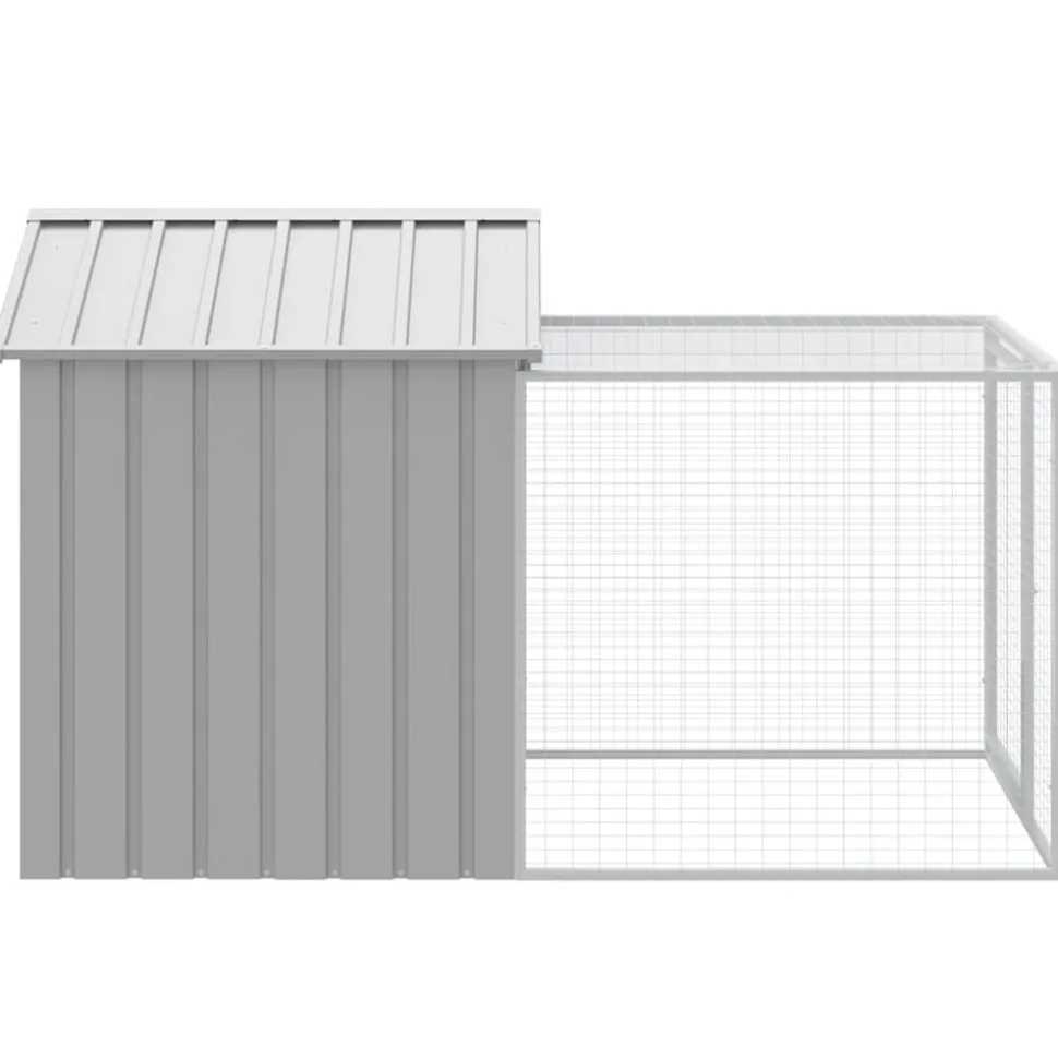 HELLOSHOP26 - Poulailler enclos cage poules avec cour clair 117 x 201 x 123 cm acier galvanisé gris