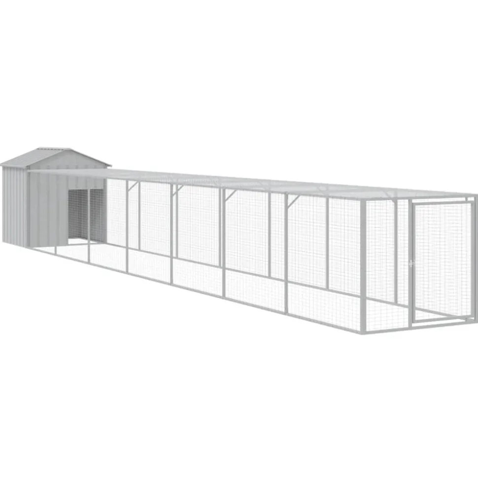 HELLOSHOP26 - Poulailler enclos cage poules avec cour clair 117 x 813 x 123 cm acier galvanisé gris