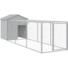 HELLOSHOP26 - Poulailler enclos cage poules avec cour clair 117 x 405 x 123 cm acier galvanisé gris