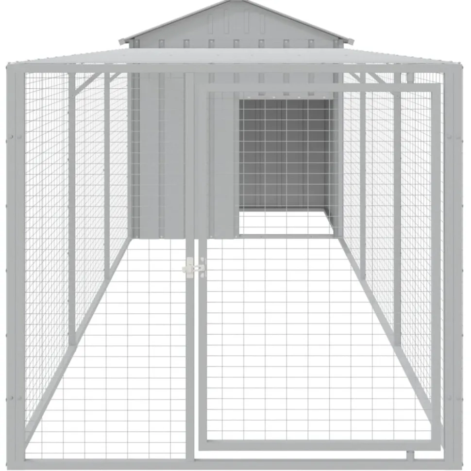 HELLOSHOP26 - Poulailler enclos cage poules avec cour clair 117 x 405 x 123 cm acier galvanisé gris