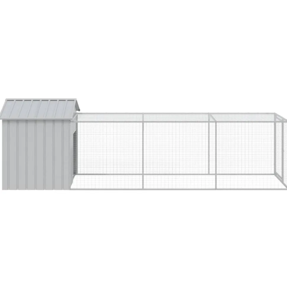 HELLOSHOP26 - Poulailler enclos cage poules avec cour clair 117 x 405 x 123 cm acier galvanisé gris