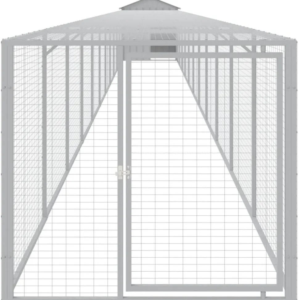 HELLOSHOP26 - Poulailler enclos cage poules avec cour clair 117 x 1221 x 123 cm acier galvanisé gris