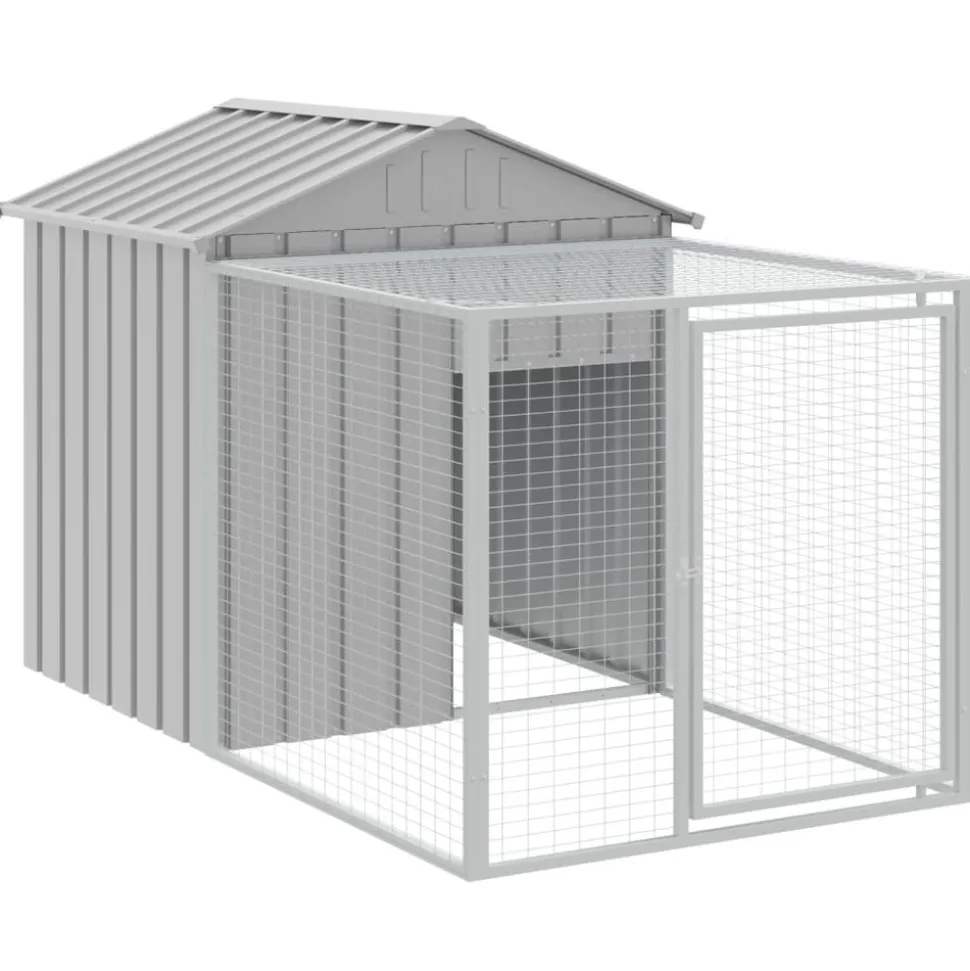 HELLOSHOP26 - Poulailler enclos cage poules avec cour clair 117 x 1221 x 123 cm acier galvanisé gris