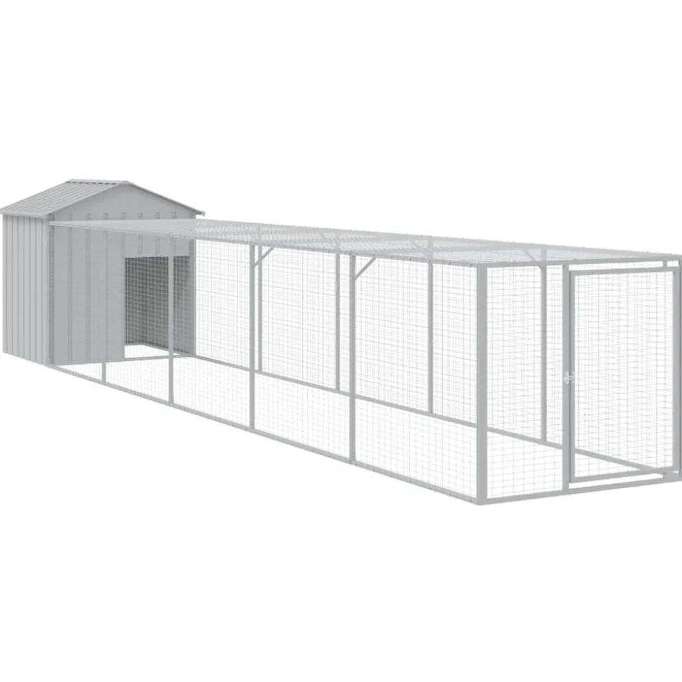 HELLOSHOP26 - Poulailler enclos cage poules avec cour clair 117 x 609 x 123 cm acier galvanisé gris