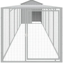 HELLOSHOP26 - Poulailler enclos cage poules avec cour clair 117 x 609 x 123 cm acier galvanisé gris