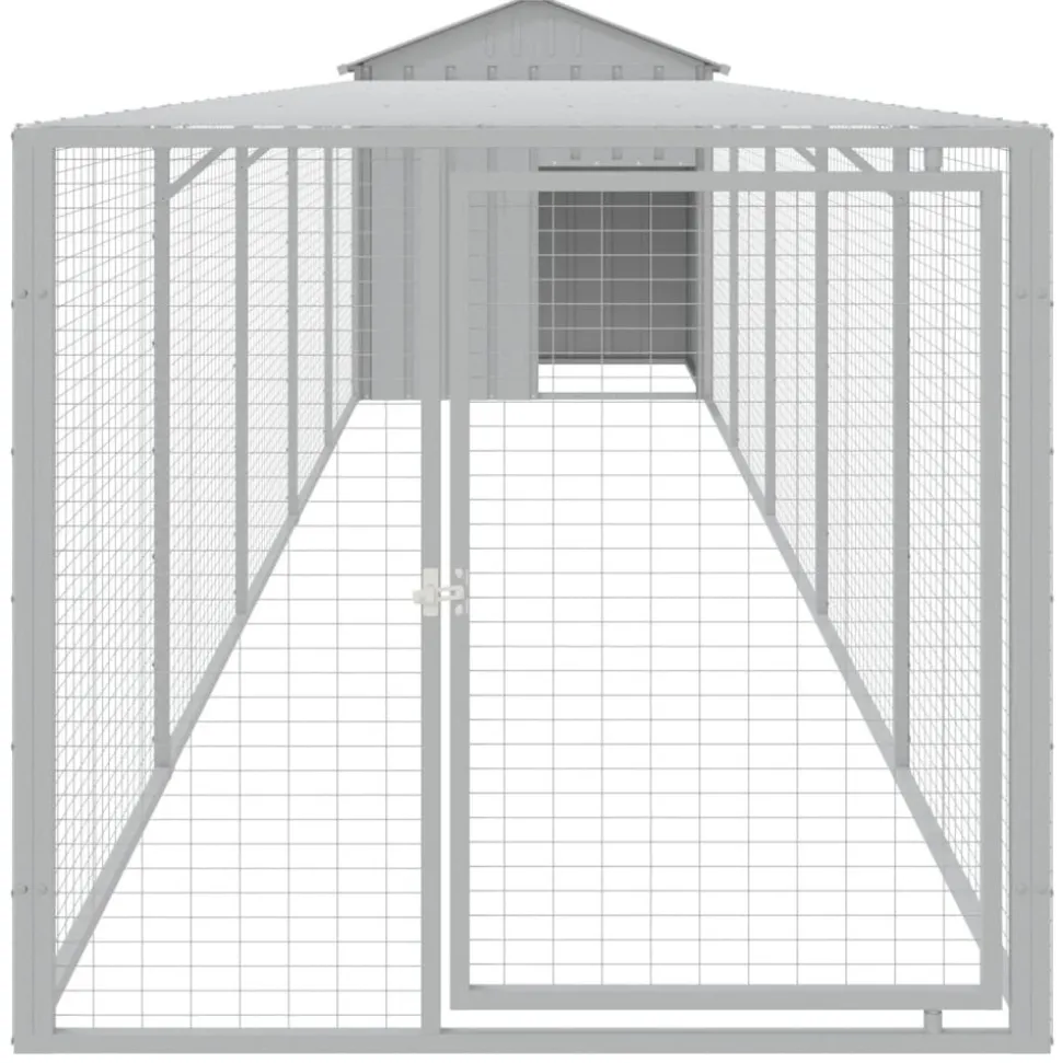 HELLOSHOP26 - Poulailler enclos cage poules avec cour clair 117 x 609 x 123 cm acier galvanisé gris
