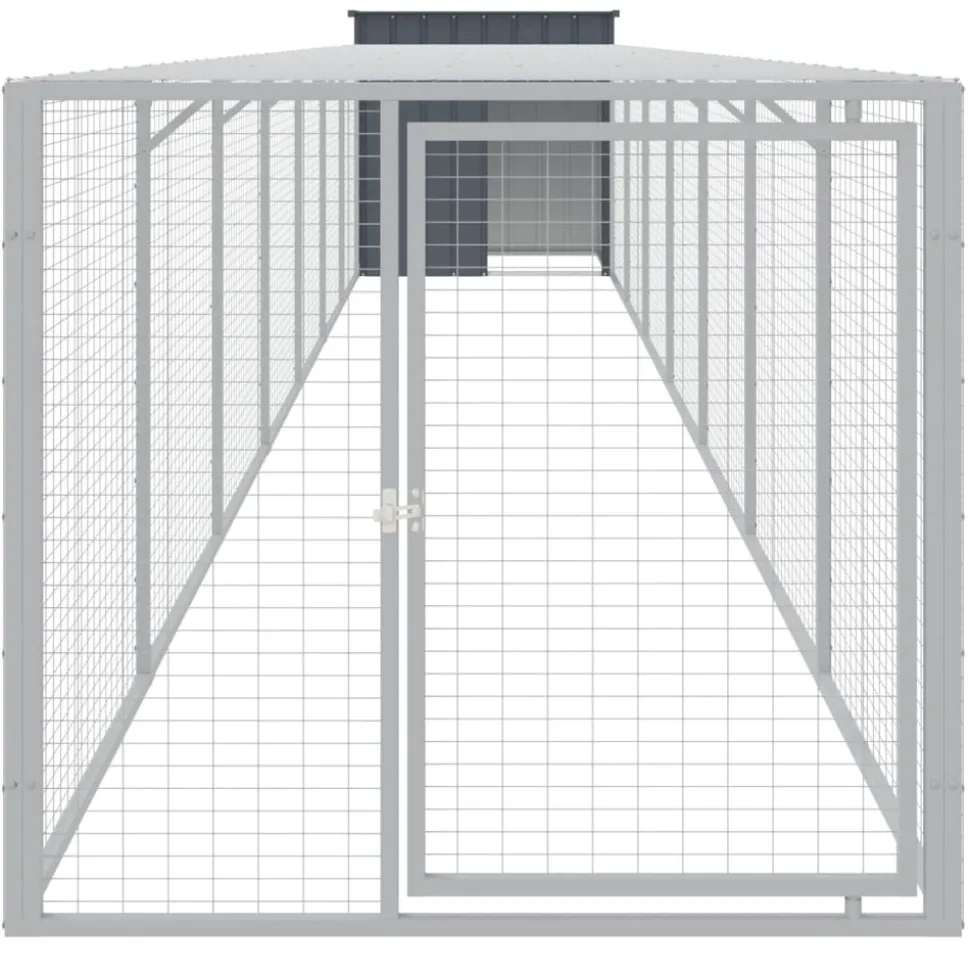 HELLOSHOP26 - Poulailler enclos cage poules avec cour 110 x 813 x 110 cm acier galvanisé anthracite