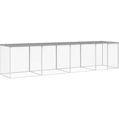 HELLOSHOP26 - Poulailler enclos cage poules avec toit clair 403 x 98 x 90 cm acier galvanisé gris