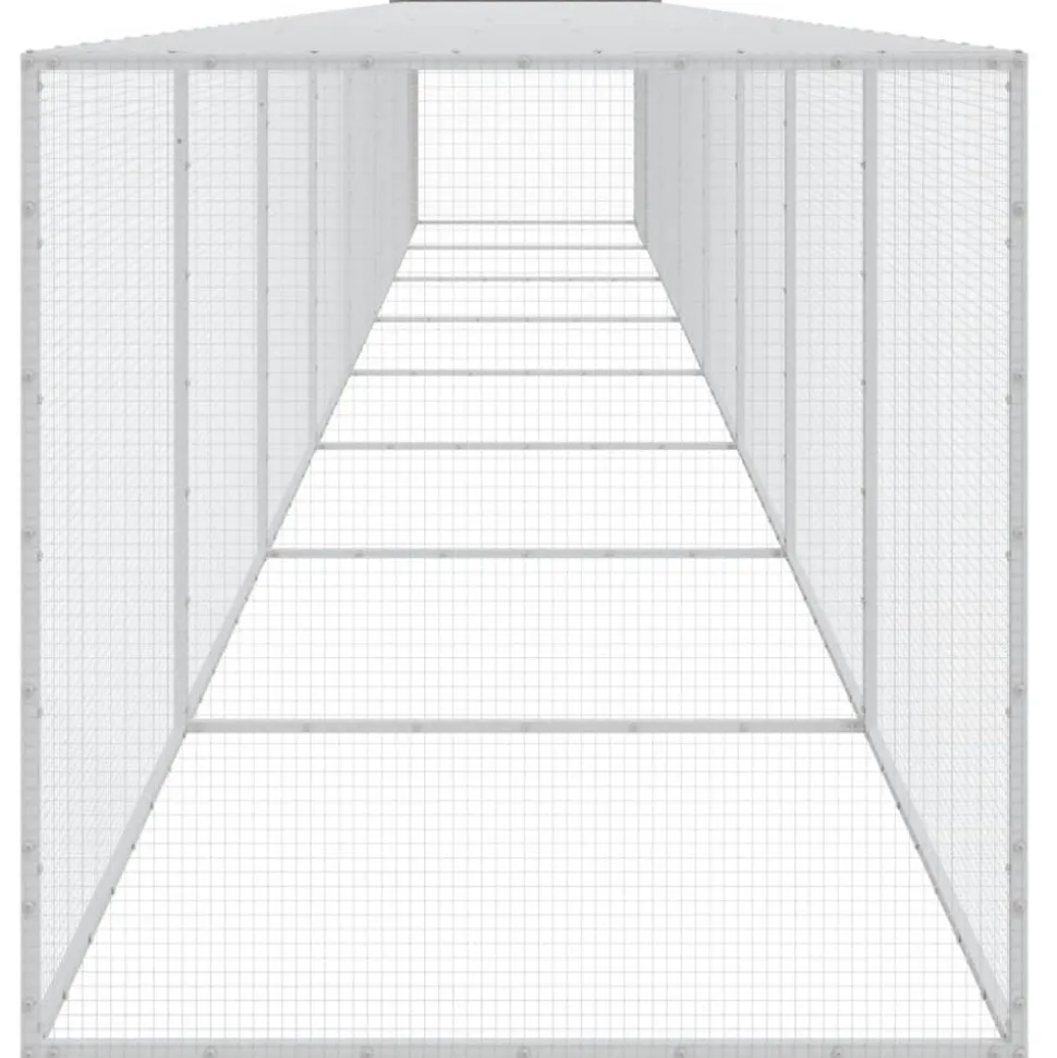 HELLOSHOP26 - Poulailler enclos cage poules avec toit clair 803 x 98 x 90 cm acier galvanisé gris